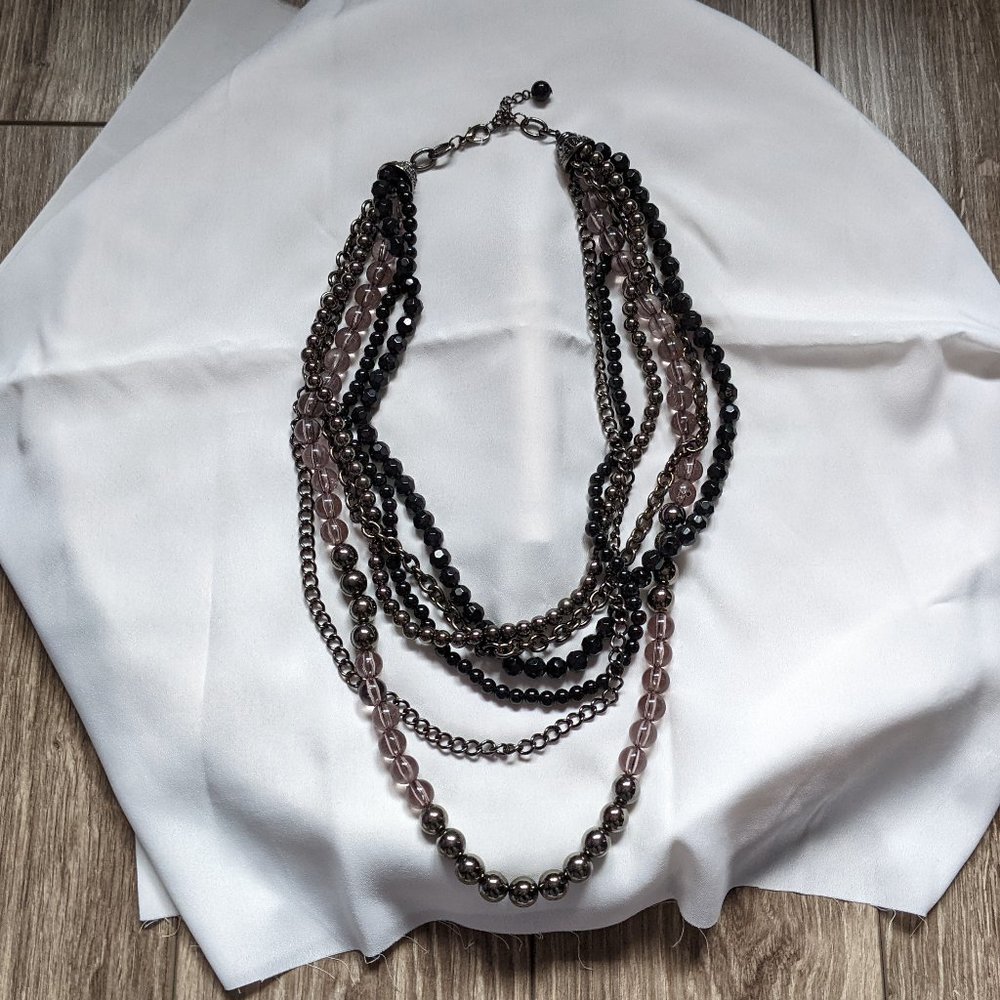 Necklace - Multi Strand Black + Gunmetal